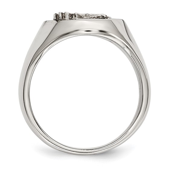 Chisel Stainless Steel Polished with Sterling Silver Rhodium-plated Eagle Ring