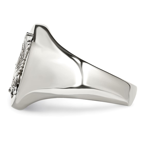 Chisel Stainless Steel Polished with Sterling Silver Rhodium-plated Eagle Ring