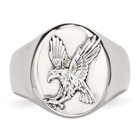 Chisel Stainless Steel Polished Ring with Sterling Silver Rhodium-plated Eagle view 4