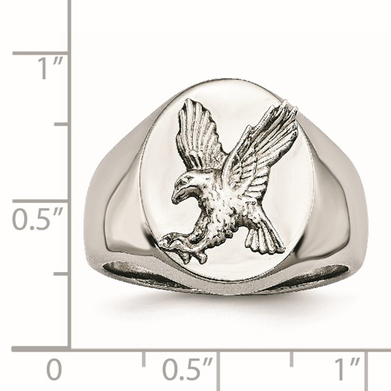 Chisel Stainless Steel Polished with Sterling Silver Rhodium-plated Eagle Ring
