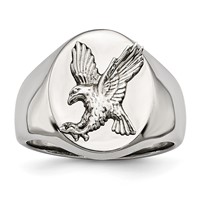 Chisel Stainless Steel Polished Ring with Sterling Silver Rhodium-plated Eagle view 1