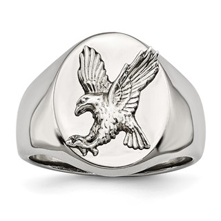 Chisel Stainless Steel Polished with Sterling Silver Rhodium-plated Eagle Ring