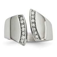 Chisel Stainless Steel Polished CZ Ring view 1