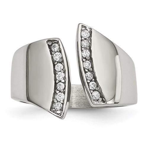 Chisel Stainless Steel Polished CZ Ring