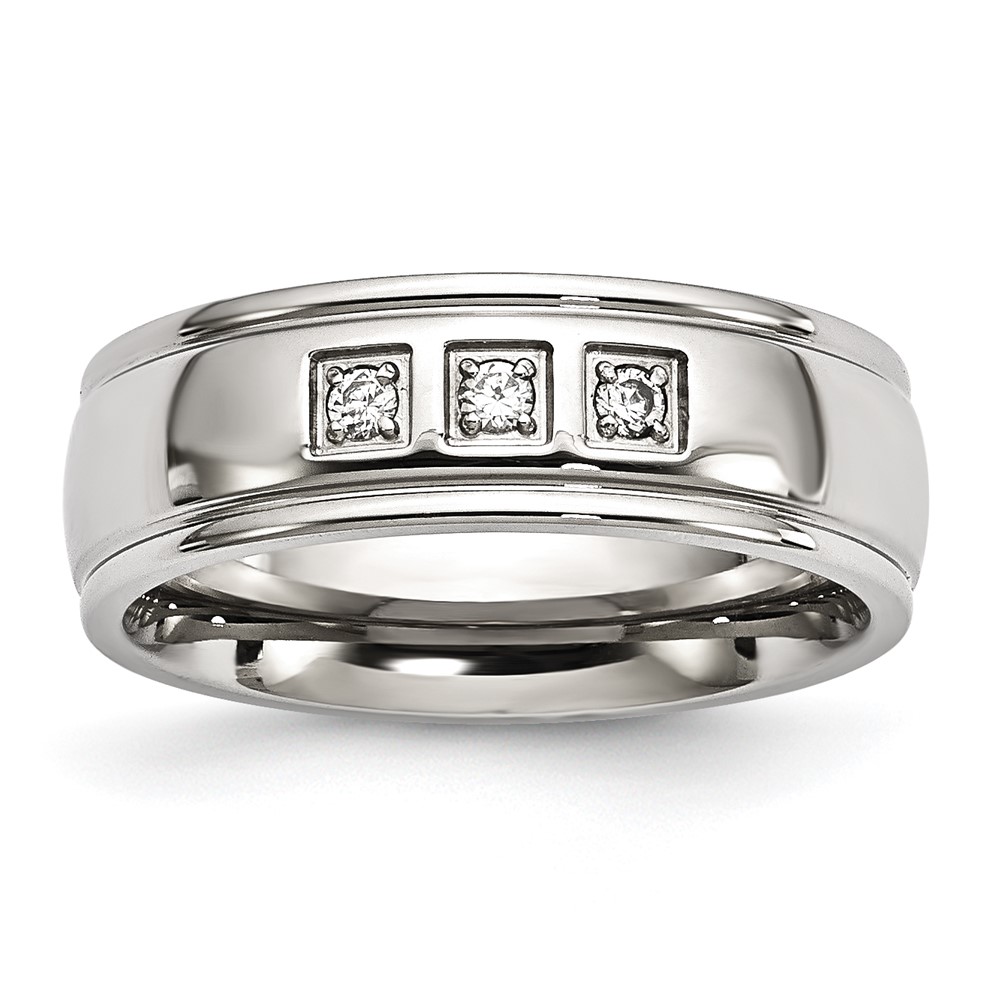 Stainless Steel Polished Ring with CZ
