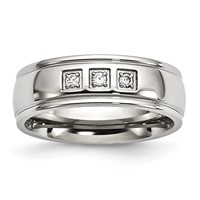 Stainless Steel Polished Ring with CZ view 1