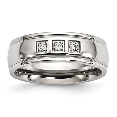 Stainless Steel Polished Ring with CZ