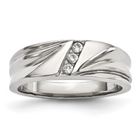 Stainless Steel Polished Band with CZ 6.75mm view 1