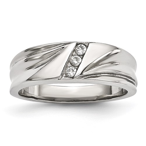 Stainless Steel Polished Band with CZ 6.75mm