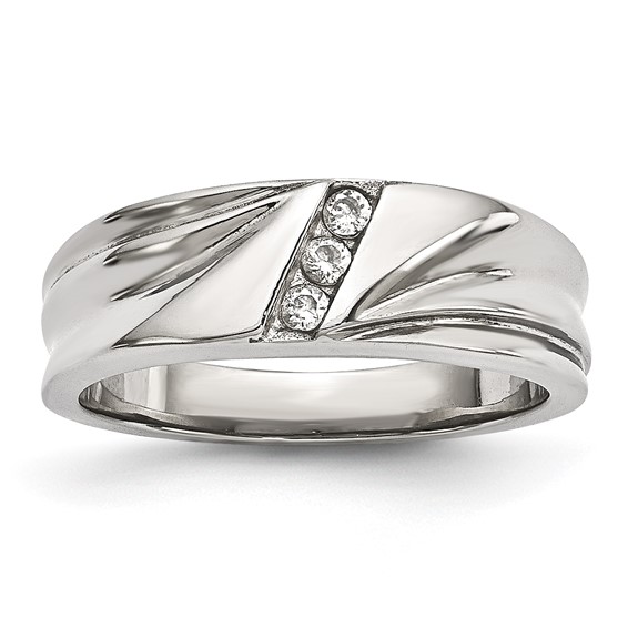 Stainless Steel Polished w/CZ 6.75mm Band