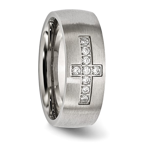 Chisel Stainless Steel Brushed with CZ Cross 7.75mm Band