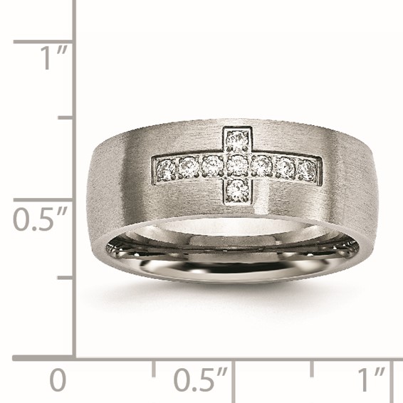 Chisel Stainless Steel Brushed with CZ Cross 7.75mm Band