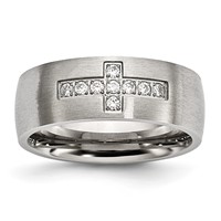 Chisel Stainless Steel Brushed Band with CZ Cross 7.75mm view 1