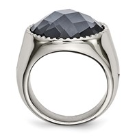 Chisel Stainless Steel Polished Grey Glass Ring view 2