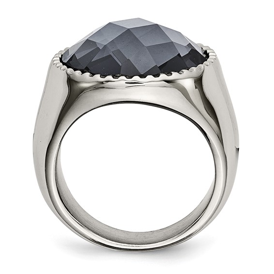 Chisel Stainless Steel Polished Grey Glass Ring