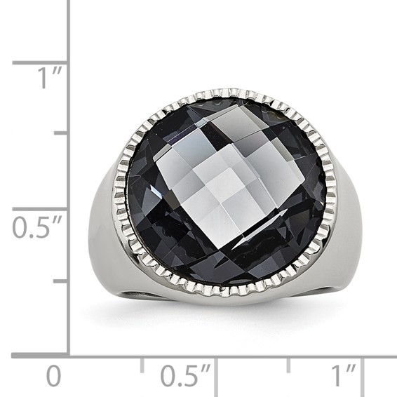Chisel Stainless Steel Polished Grey Glass Ring