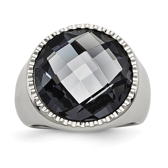 Chisel Stainless Steel Polished Grey Glass Ring