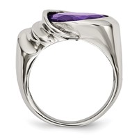 Stainless Steel Polished Ring with Purple CZ view 2