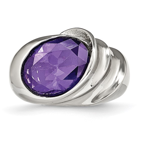 Stainless Steel Polished with Purple CZ Ring