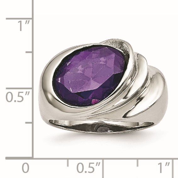 Stainless Steel Polished with Purple CZ Ring