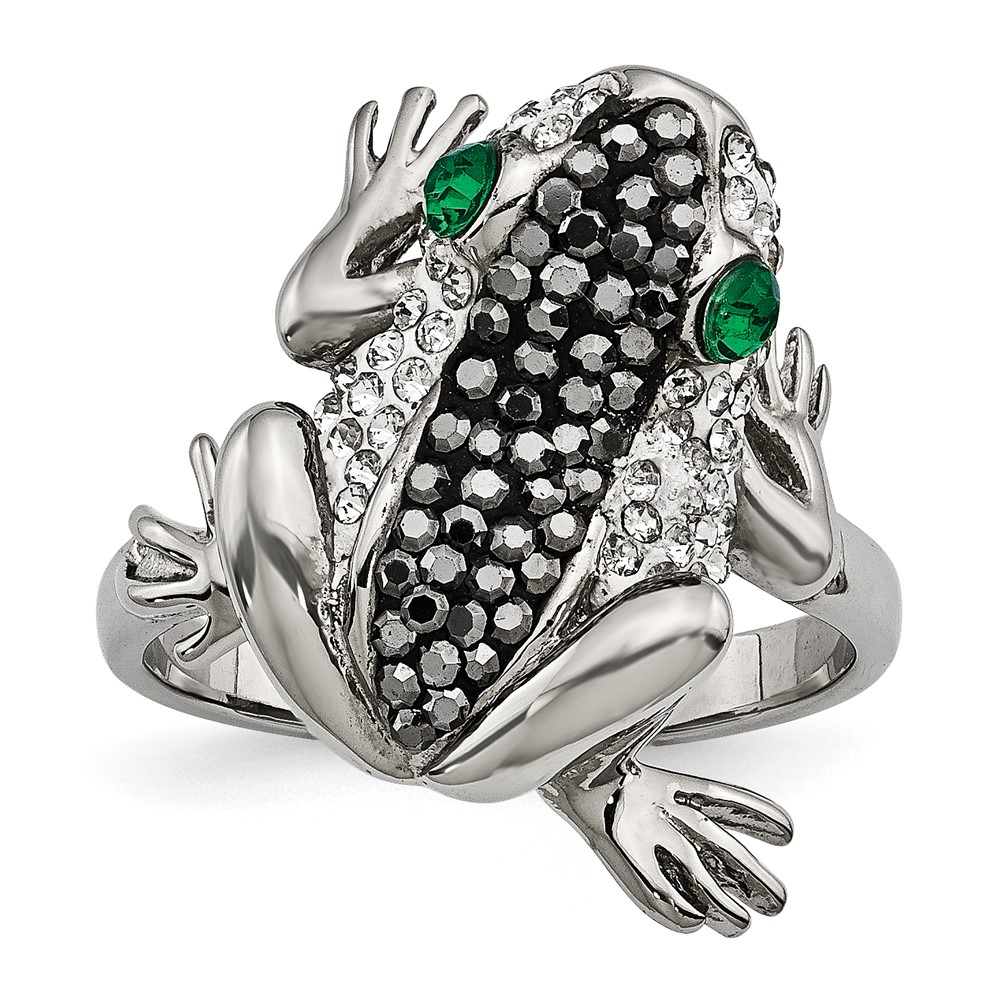 Stainless Steel Polished Crystal Frog Ring