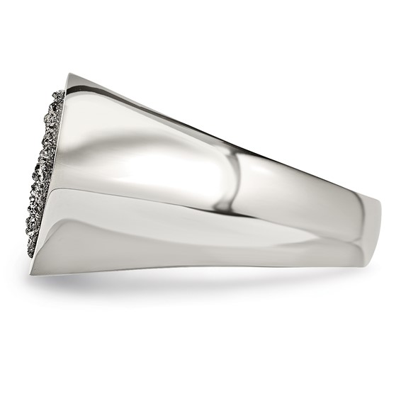 Stainless Steel Polished with Silver Druzy Ring