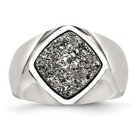Stainless Steel Polished with Silver Druzy Ring view 4