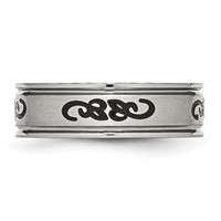 Stainless Steel Brushed Band with Black Rubber Design 7mm Ridged Edge view 3