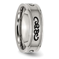 Stainless Steel Brushed Band with Black Rubber Design 7mm Ridged Edge view 4