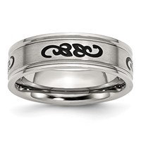 Stainless Steel Brushed Band with Black Rubber Design 7mm Ridged Edge view 1
