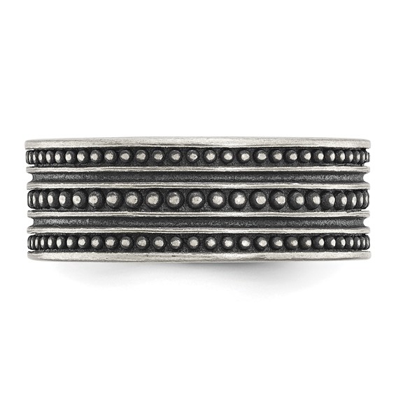 Chisel Stainless Steel Antiqued Gun Metal IP-plated Beaded 10mm Flat Band