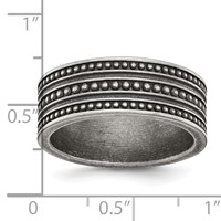 Chisel Stainless Steel Antiqued Gun Metal IP-plated Beaded 10mm Flat Band view 4