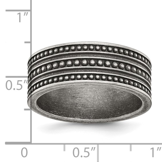Chisel Stainless Steel Antiqued Gun Metal IP-plated Beaded 10mm Flat Band