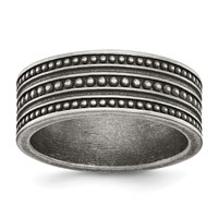 Chisel Stainless Steel Antiqued Gun Metal IP-plated Beaded 10mm Flat Band view 1