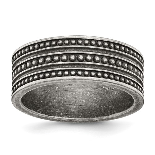 Chisel Stainless Steel Antiqued Gun Metal IP-plated Beaded 10mm Flat Band