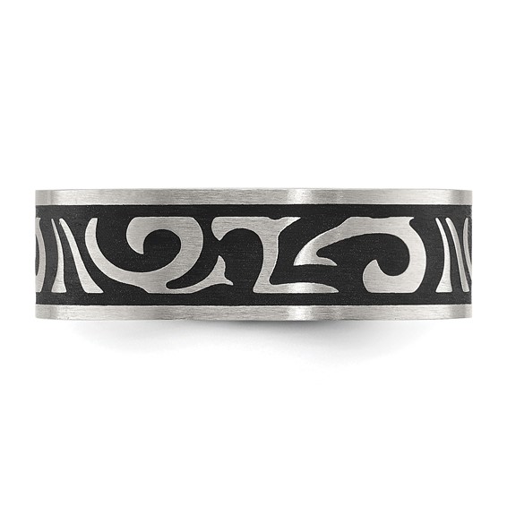 Chisel Stainless Steel Brushed Enameled Swirl Design 7mm Band