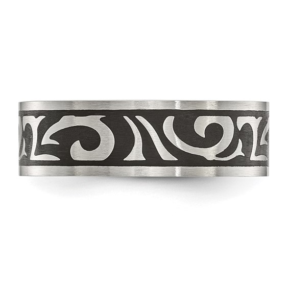 Chisel Stainless Steel Brushed Enameled Swirl Design 7mm Band