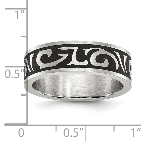 Chisel Stainless Steel Brushed Enameled Swirl Design 7mm Band