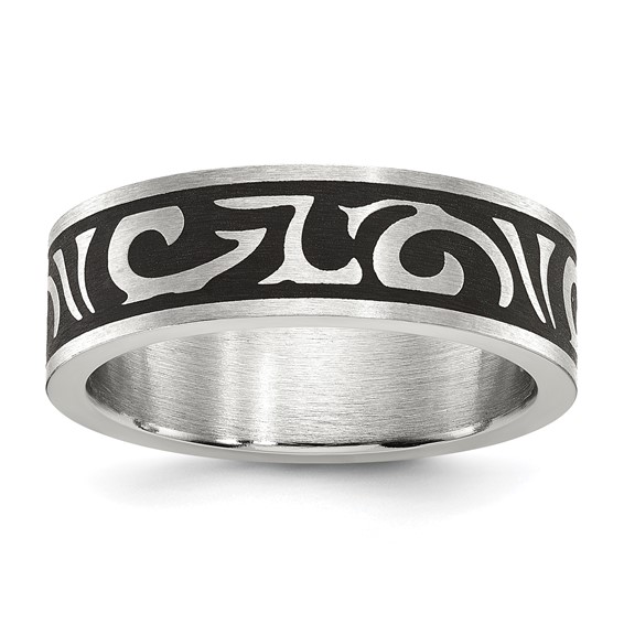 Chisel Stainless Steel Brushed Enameled Swirl Design 7mm Band