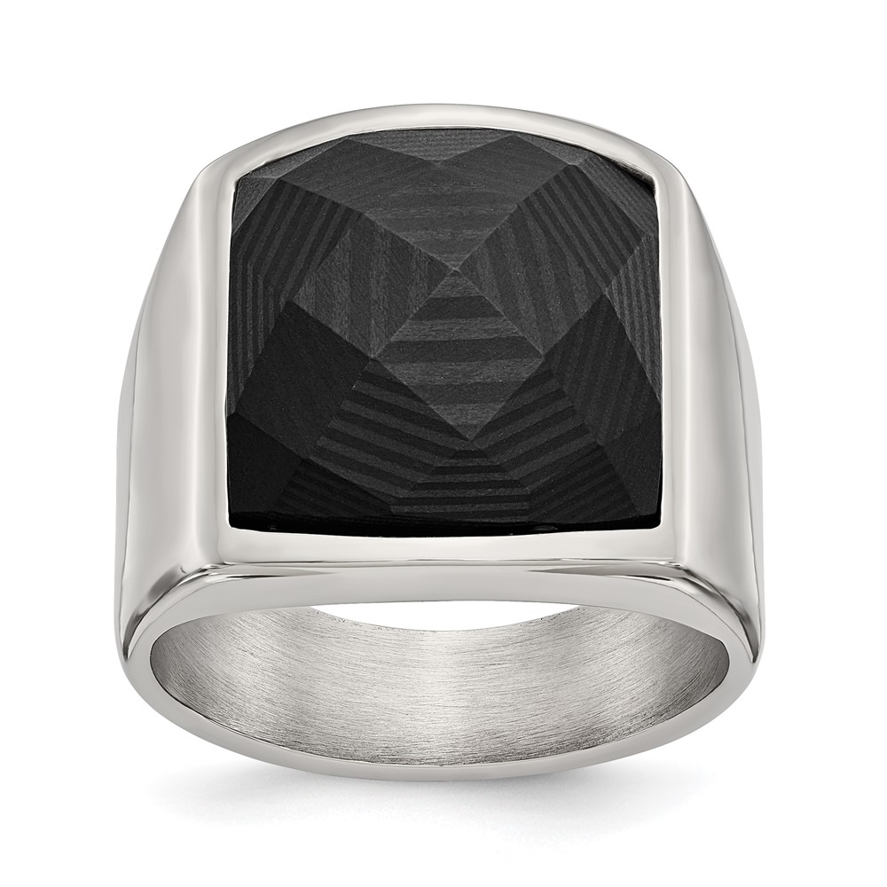 Stainless Steel Polished with Solid Black Carbon Fiber Ring