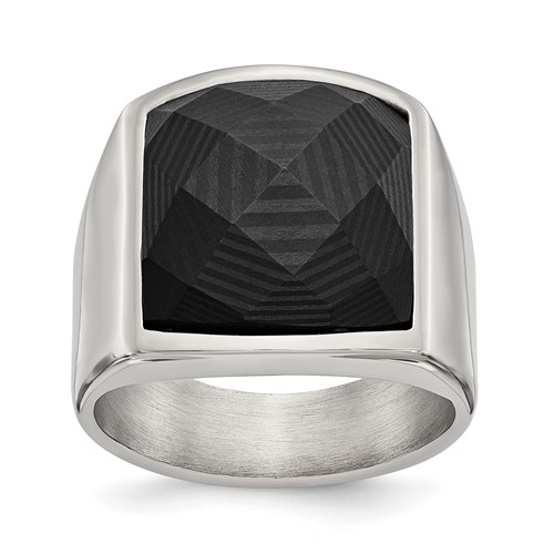Chisel Stainless Steel Polished Ring with Solid Black Carbon Fiber