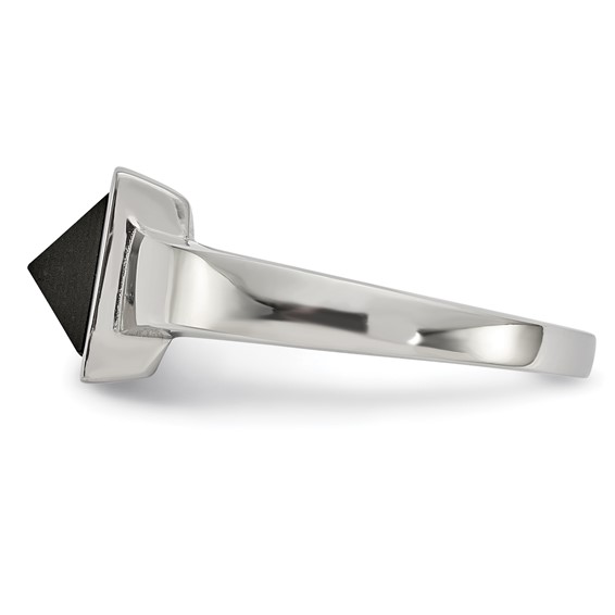 Stainless Steel Polished with Solid Black Carbon Fiber Geometric Ring