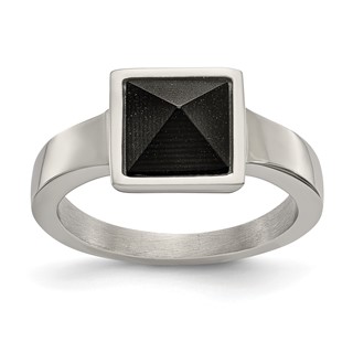 Stainless Steel Polished with Solid Black Carbon Fiber Geometric Ring