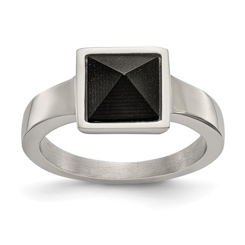 Stainless Steel Polished Ring with Solid Black Carbon Fiber Geometric
