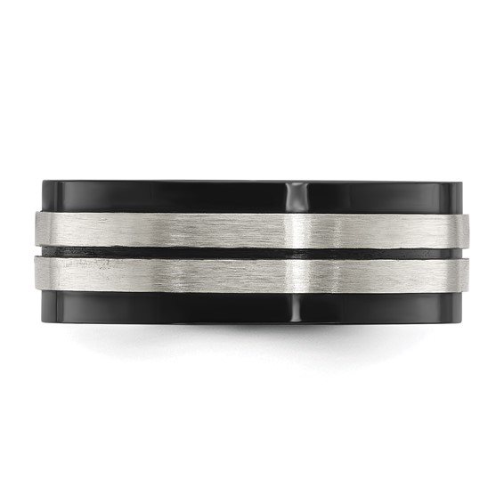 Chisel Stainless Steel Brushed and Polished Black IP-plated 8mm Band