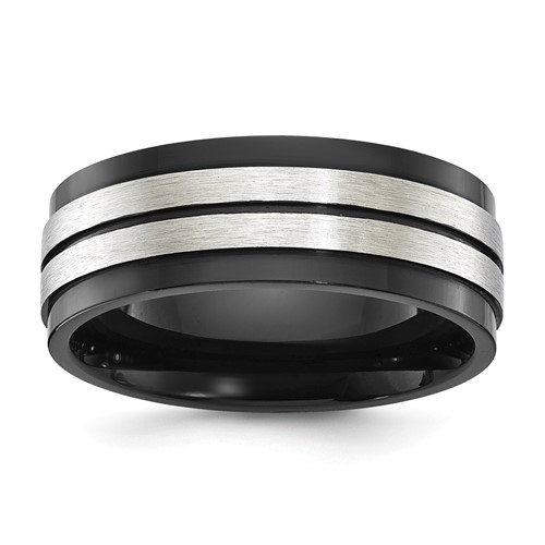 Chisel Stainless Steel Brushed and Polished Black IP-plated 8mm Band