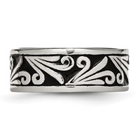 Stainless Steel Antiqued and Polished Fancy Design 8mm Ridged Edge Band view 3
