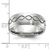 Chisel Stainless Steel Brushed and Polished Scroll Design 8mm Ridged Edge Band view 4