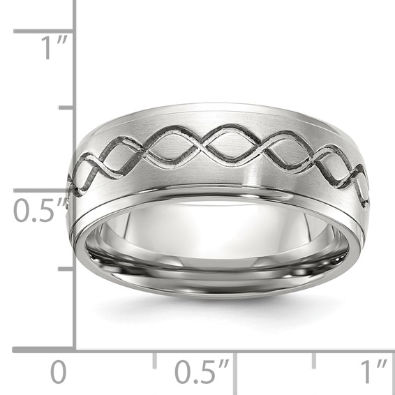 Chisel Stainless Steel Brushed and Polished Scroll Design 8mm Ridged Edge Band