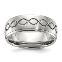 Chisel Stainless Steel Brushed and Polished Scroll Design 8mm Ridged Edge Band view 1